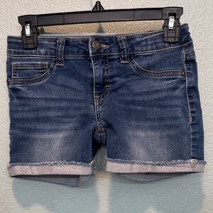 Girls' Dark Blue Denim Roll-Cuff Shorts